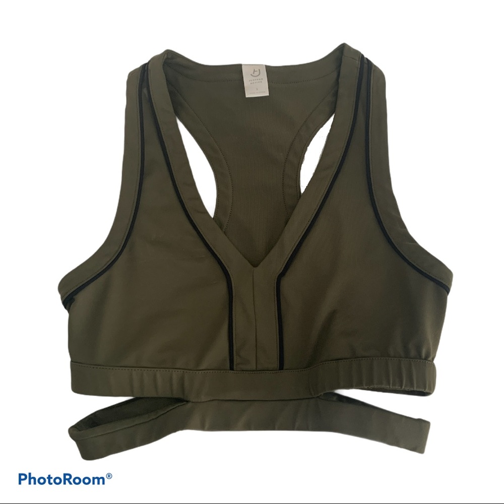 Olive green sports bra with cut outs
